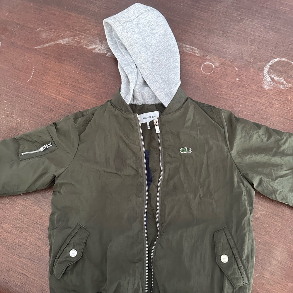 Lacoste Olive Jacket with Silver Zipper